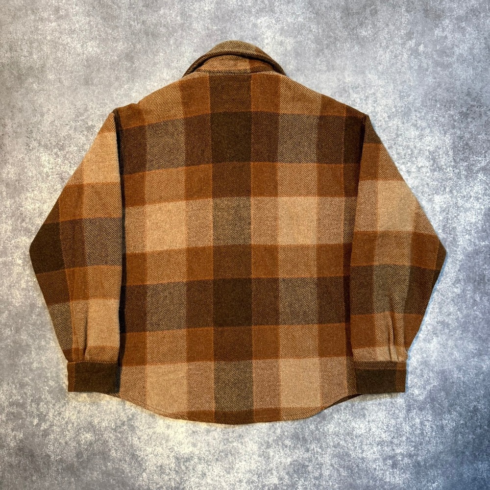 Vintage 60s 70s C.P.O. Campus Mens Brown Plaid Wool Blend Shirt Jacket L 16-16.5 - Picture 2 of 8